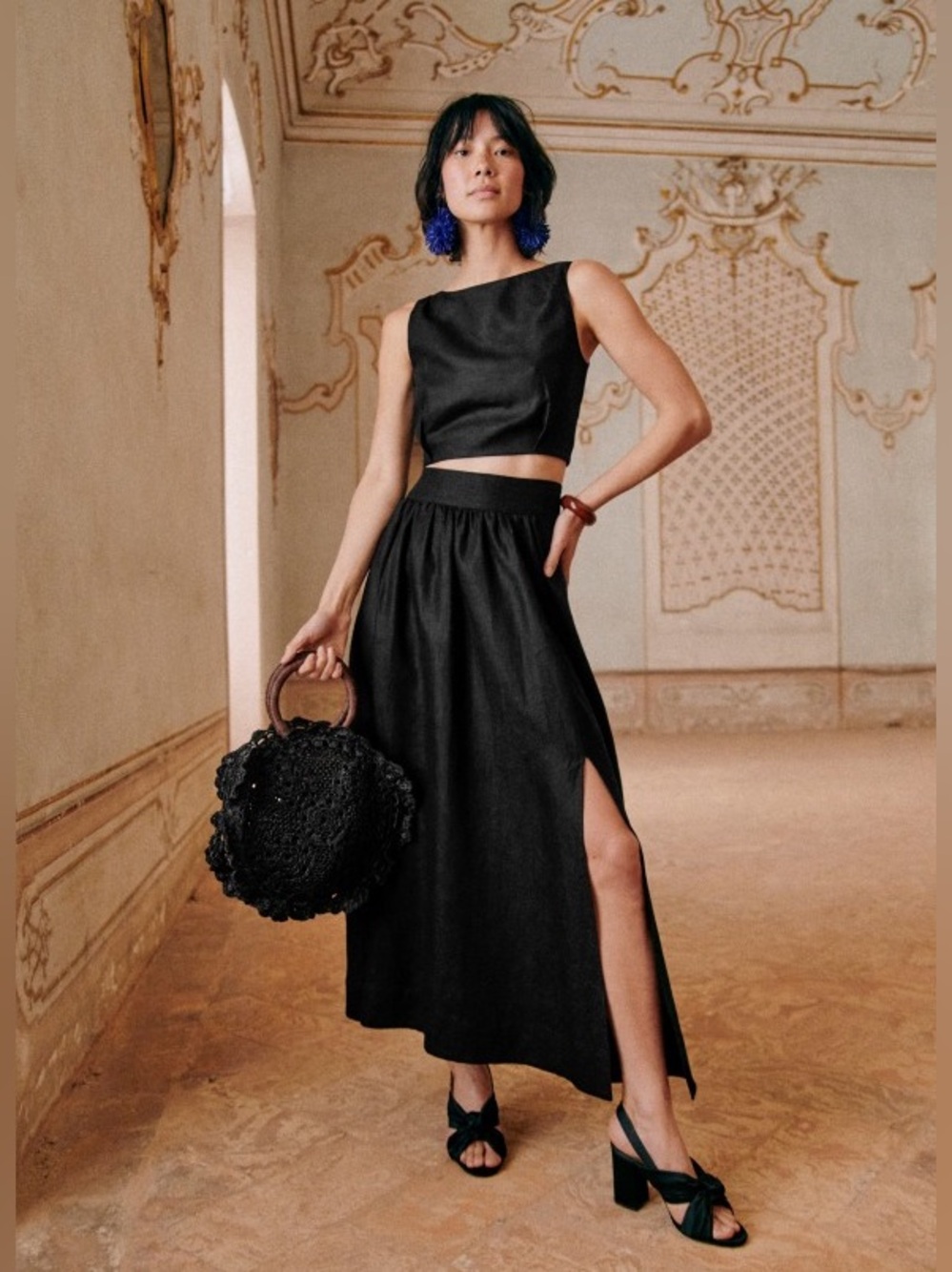 Sézane Zina Basket Raffia in Black - Picture 3 of 10